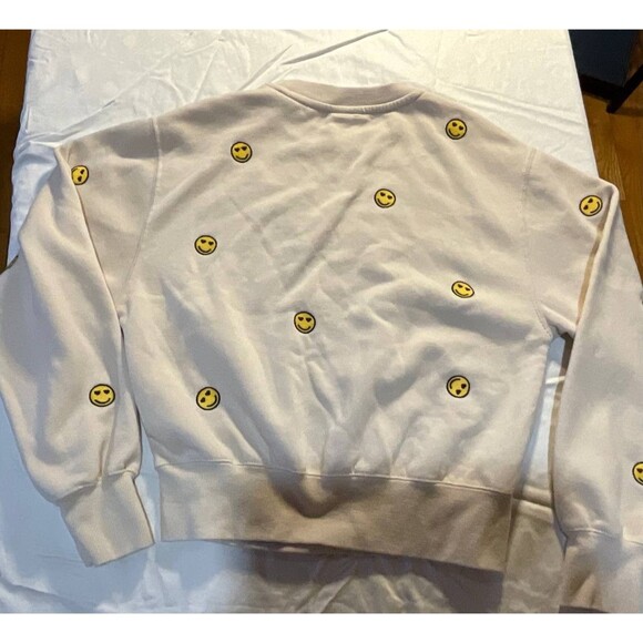 Reflex Sweatshirt Medium Beige Embroidered Smiley Crew Neck Pullover - Picture 1 of 6
